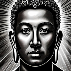 Black and white portrait of Buddha