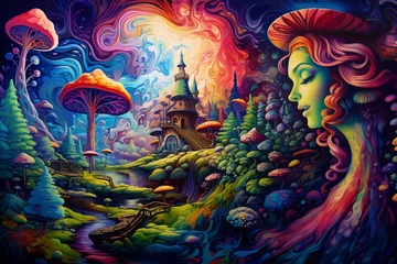 Papier Peint photo Paysage fantastique an image of a colorful dream that captures the surreal and psychedelic effects of LSD and DMT