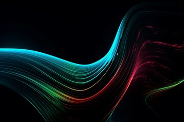 Dynamic neon lines undulate in darkness, creating an abstract and vibrant background. Generative AI