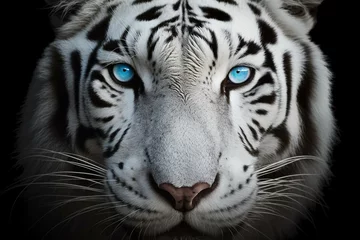 Rolgordijnen A stunning white tiger with captivating blue eyes. Generative AI © Freya