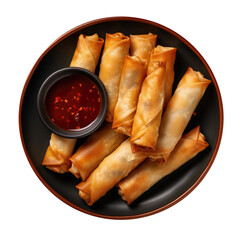 Spring Rolls and Dipping Sauce Isolated on a Transparent Background - obrazy, fototapety, plakaty
