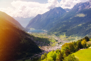 Green mountain valley in Swiss alps