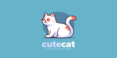 Irresistible Cartoon Logo: Cute Minimalist White Cat Mascot Character Design, a Perfect Fit for Pet Store, Pet Shop, Toys, Food, and Mor