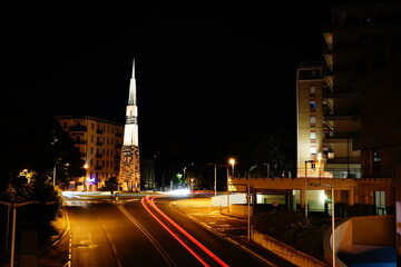 Fototapeta na wymiar Light spear in the night, Terni, Umbria, Italy