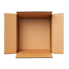 transparent background top view of an empty isolated brown cardboard box