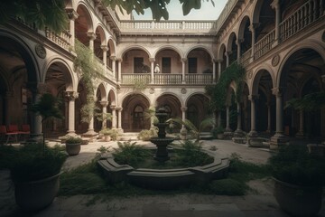 Fototapeta na wymiar Stunning courtyard within an impressive structure. Generative AI