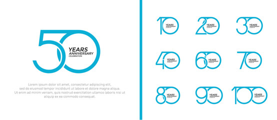 set of anniversary logo blue color on white background for celebration moment