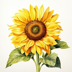 Sunflowers on a white background, sunflower clip art, sunflower watercolor painting, sunflower closeup, sunflower example illustration