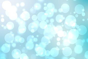 Abstract blurred fresh vivid spring summer light delicate pastel blue turquoise white bokeh background texture with bright circular soft color lights. Card concept. Beautiful backdrop illustration.