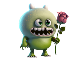 3d animal monster holding flowers