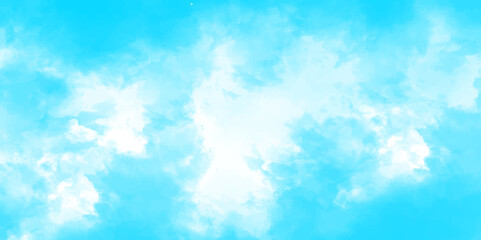 Abstract nature background of romantic summer blue sky with fluffy clouds. blue sky with clouds. panorama Sunlight with blue sky on white cloud. Hand painted blue sky and clouds, abstract watercolor.