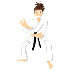 Girl practising karate or judo. Vector illustration.