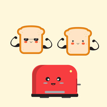 cute toster and tost character in cartoon style