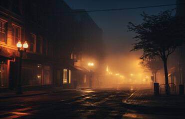 Fototapeta na wymiar Foggy street at night