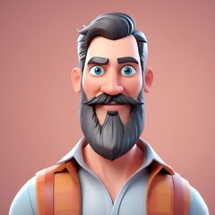 Stylized 3D Render of Cartoon Man with Beard in Fortnite Style,3D Vector Illustration of Man with Brown Beard, Mustache, and Hair Wearing Yellow Sweater or Sweatshirt