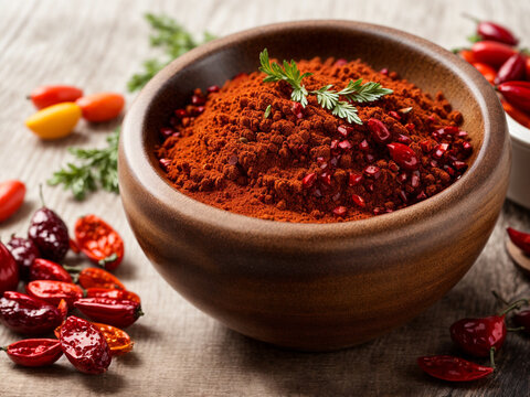 Hot or mild spices, paprika powder or red chilli powder, selective focus