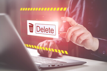 Deleting files from the system. Spam mail, electronic messages or personal data in computer systems. concept of technology and document management from laptop