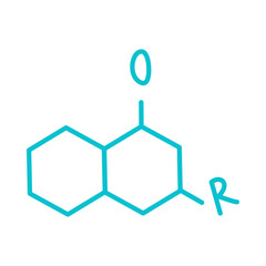 Blue molecule formula icon in naive style.