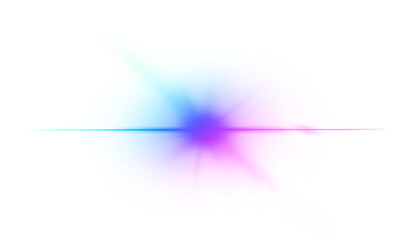 Multi color lens flare for dark backgrounds. Blue to pink gradient. Transparent background.