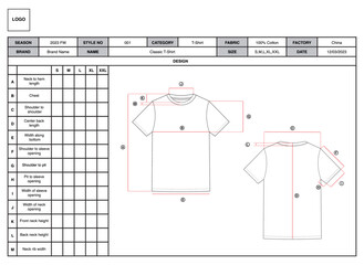 TechPack Layout Template of T-shirt 