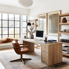Elegant and Minimalistic Home Office in Warm Brown Tones