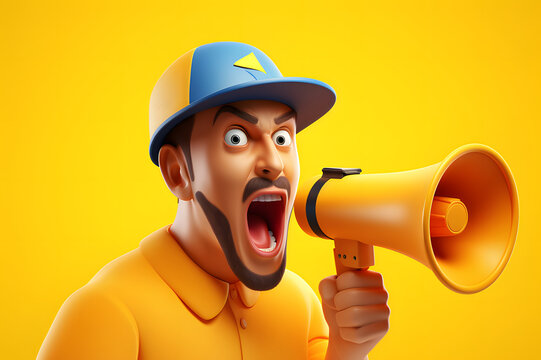 3d cartoon character with a megaphone