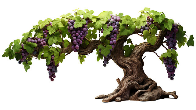 Fresh organic grape tree on transparent background. grape plants png