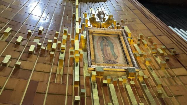 The original image of the Virgin of Guadalupe in her basilica sanctuary in Mexico City