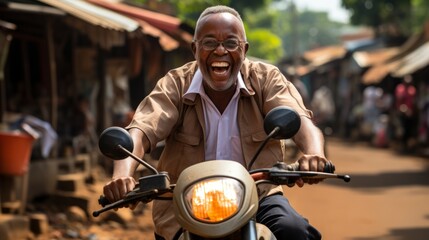 Elderly man on motorcycle. Generative AI