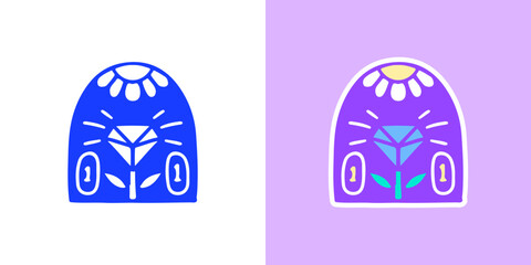 Sunflower and diamond plant, illustration for logo, t-shirt, sticker, or apparel merchandise. With doodle, retro, groovy, and cartoon style.
