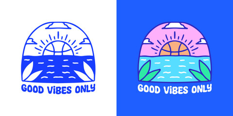 Basketball sunset emblem, illustration for logo, t-shirt, sticker, or apparel merchandise. With retro, groovy, and cartoon style.