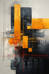 A Painting of Dark grey and orange abstract painting with a Lines faded, Wall Art