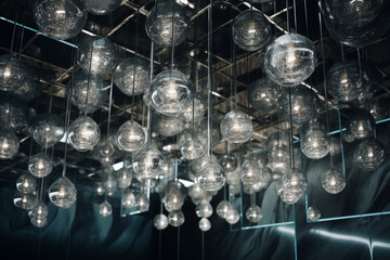 Light bulbs hanging on the ceiling in a dark room. Vintage style.