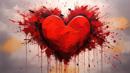 Red Heart With Splashes Of Paint