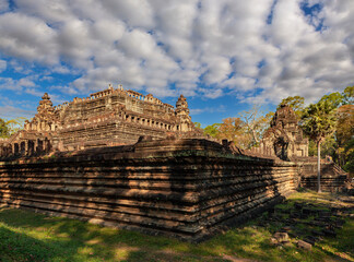 Phimeanakas temple at Angkor, Cambodia, is a Hindu temple from the 10th century, in shape of three...
