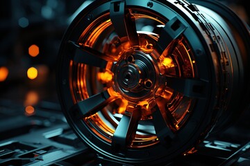 Futuristic Car Wheel Detail. Macro Technology Image. Ai Generated