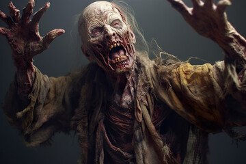 Scary zombie on dark background. Halloween. Horror.