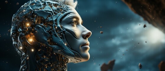 A robot with a beautiful background. Generative AI