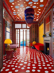 Yayoi Kusamas realistic villa interior design. - 635601533