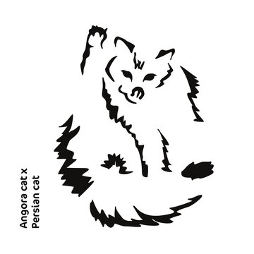 Vector drawing of a stylized cat with long hair. Mix of Angora cat with Persian cat. Animal gestalt design.