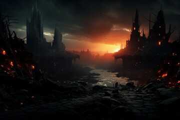 Naklejka premium Apocalypse city dark. Generate Ai