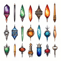 set of icon markers pen element watercolor,  generative ai