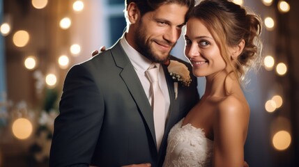 Happy wedding couple. Generative AI