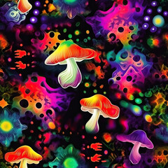 Psychedelic mushroom grunge graffiti tie dye repeat pattern trippy