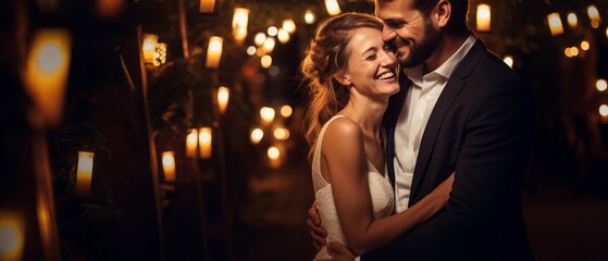 Happy wedding couple. Generative AI