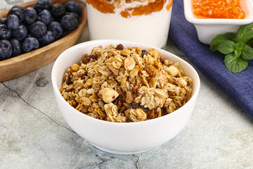 Granola museli cereal for breakfast