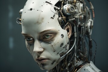 Expressive Artificial steel robot head with cyber face. Generate Ai