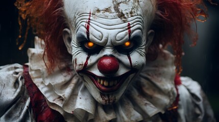 Un clown effrayant aux yeux brillants, généré par IA