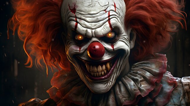 Un clown effrayant aux yeux brillants,  g&eacute;n&eacute;r&eacute; par IA