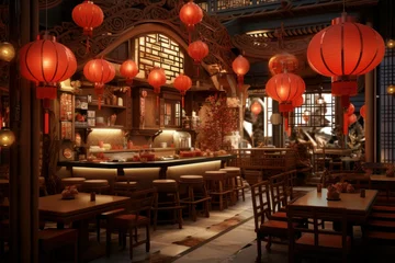 Deurstickers Smal steegje Authentic Asian restaurant. Generate Ai